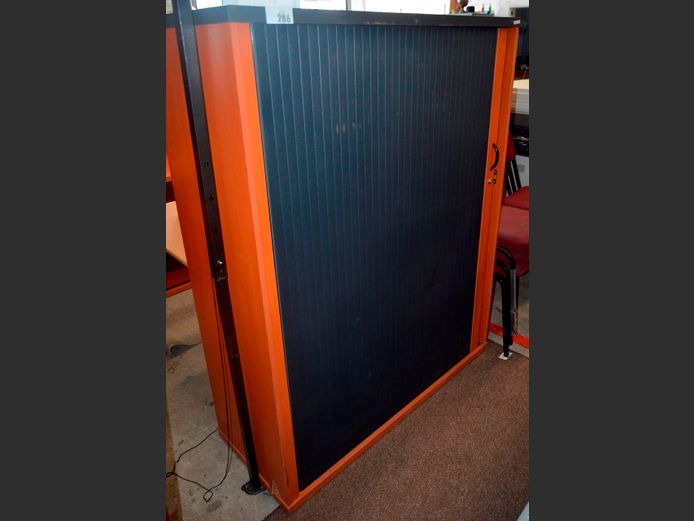 CHERRY FOIL ROLLING DOOR STATIONERY CABINET, 120 x 46 x 150cm
