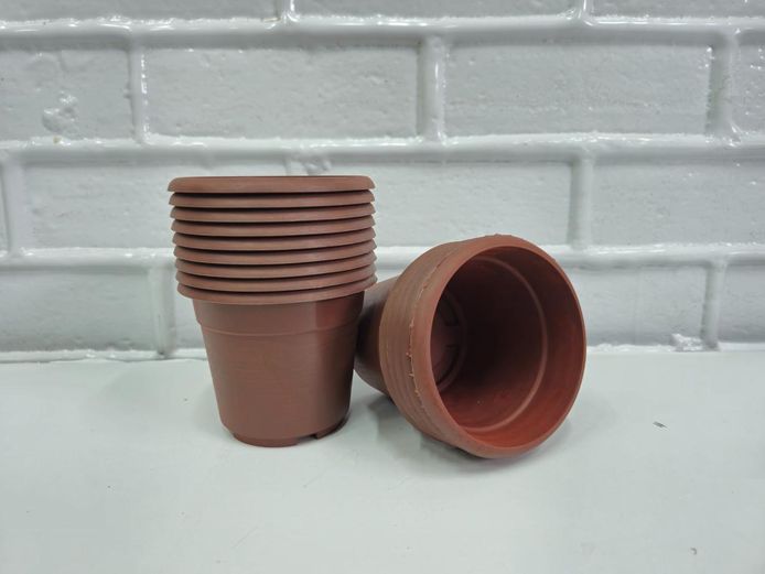 Lot of Brown Plastic Small Plant Pots