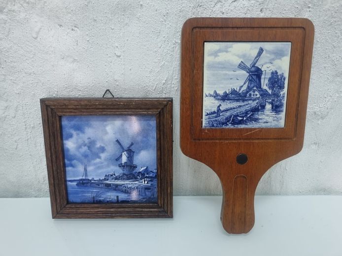 Delft-Style Windmill Tile & Wood Decor Set