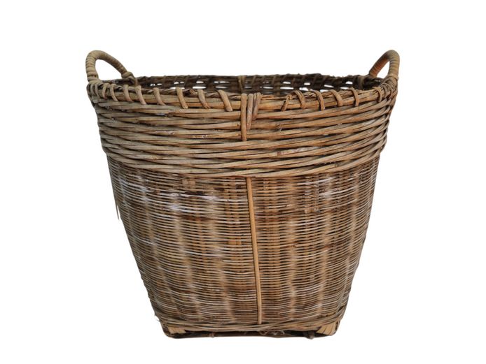 Vintage Hand-Woven Split Cane & Wicker Harvesting Basket