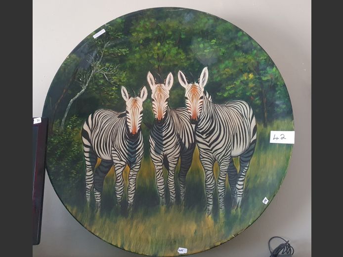 GLASS FIBRE HAND PAINTED DECORATIVE WALL PLATE "ZEBRA'S"