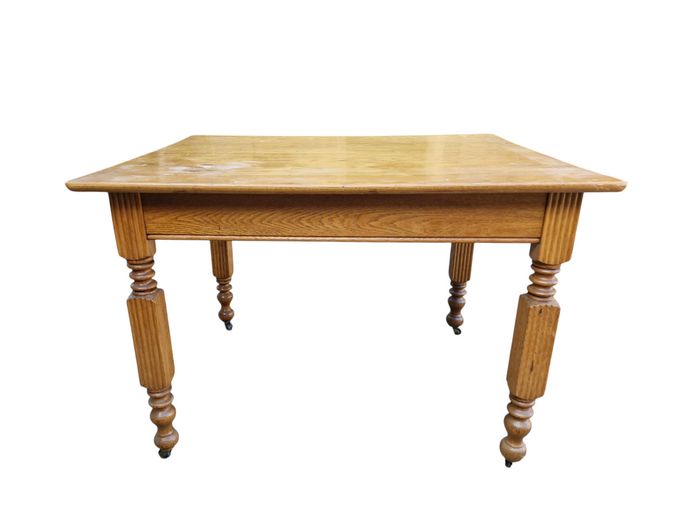 Vintage Oak Dining / Kitchen Table on Castor Wheels
