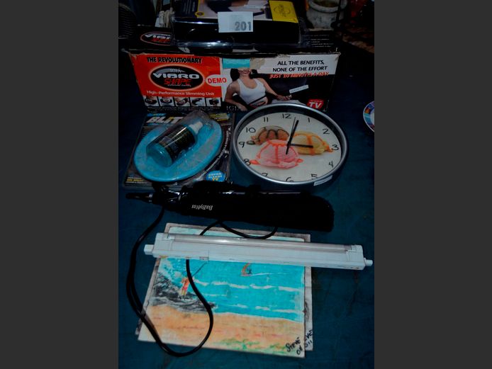 BABYLISS HAIR STRAIGHTENER, WALL CLOCK, VIBRO SHAPE SLIMMING BELT, etc [Untested] [36,41]