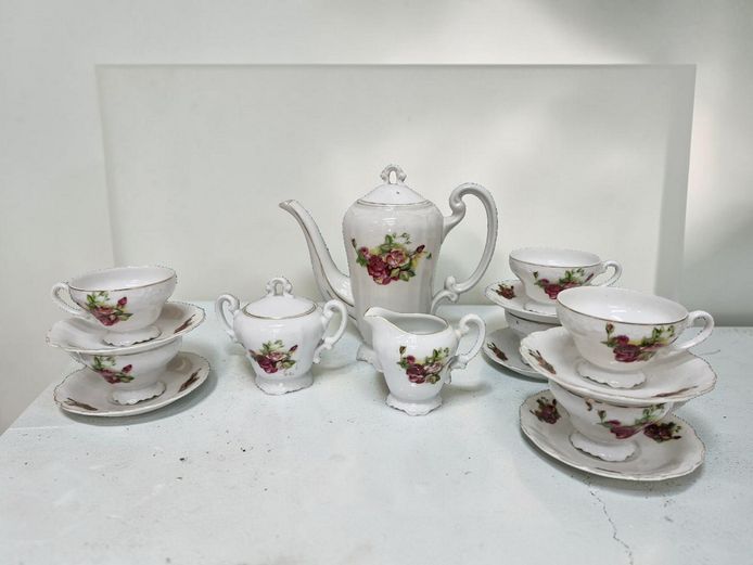 Vintage Porcelain Floral Tea Service Set – Teapot, Creamer, Sugar & Cups