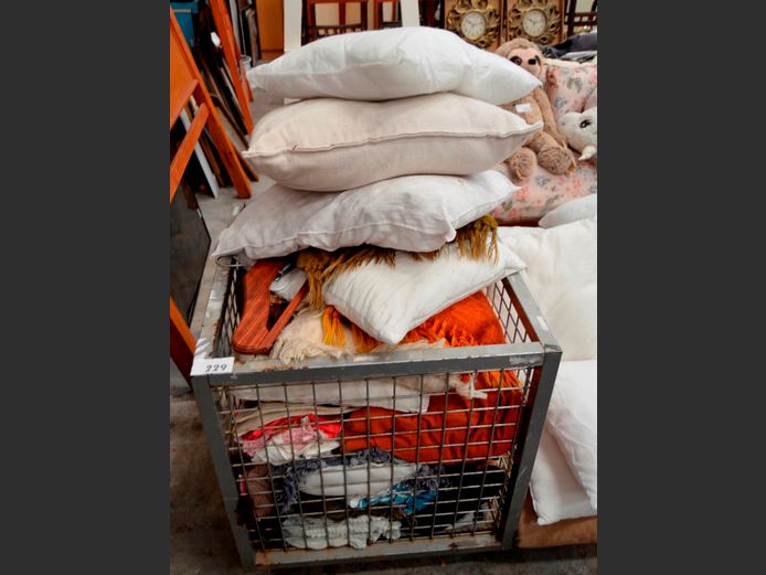 ASSORTED CLOTHING, SCATTER CUSHIONS, etc [Excl. Bin]