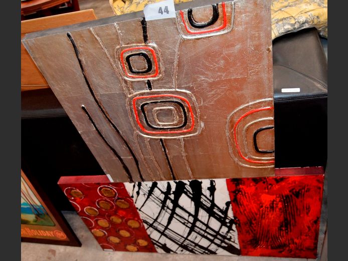LOT OF 2: UNFRAMED ABSTRACT OILS ON CANVAS, 100 x 50cm & 60 x 60cm