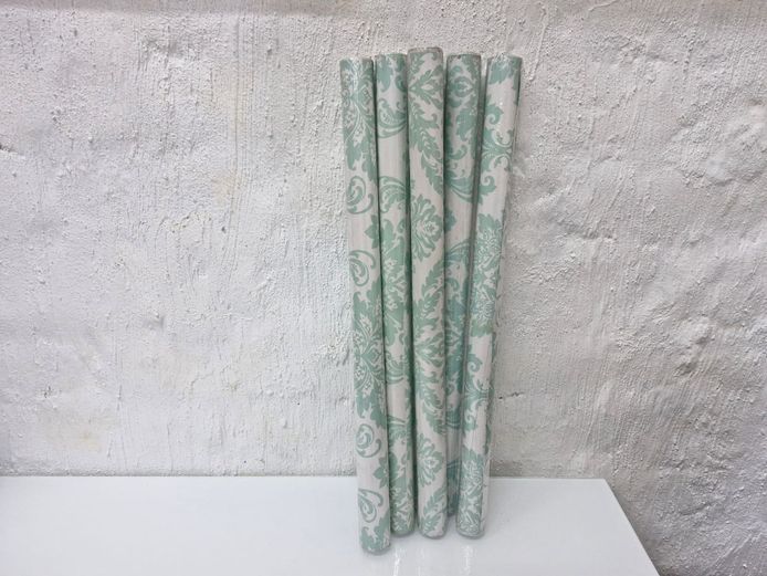 Damask Patterned Vinyl Wallpaper Rolls – Mint Green & White