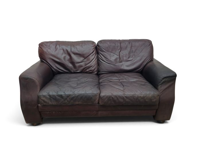 Contemporary Two-Seater Genuine Leather Couch in Deep Espresso