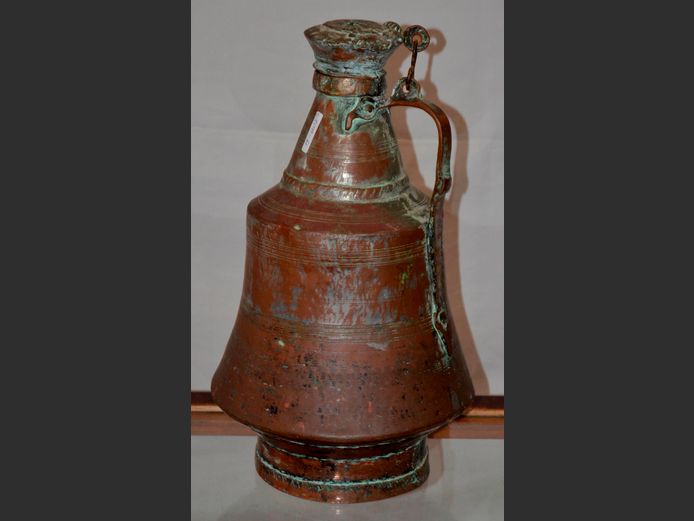 ANTIQUE COPPER JUG WITH LID, 51cm High