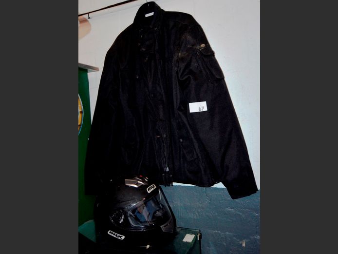FRANK THOMAS BIKER'S JACKET [Size 2 XL] & A BLACK FULL FACE BIKE HELMET