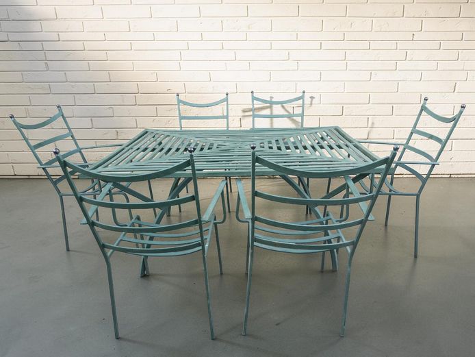 Vintage Green Metal Garden/Patio Table with 6 Chairs