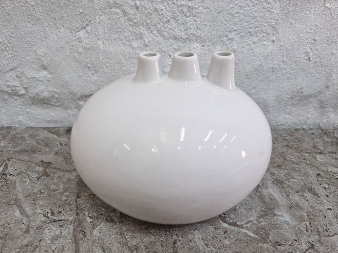 Modern White Ceramic Triple-Neck Vase
