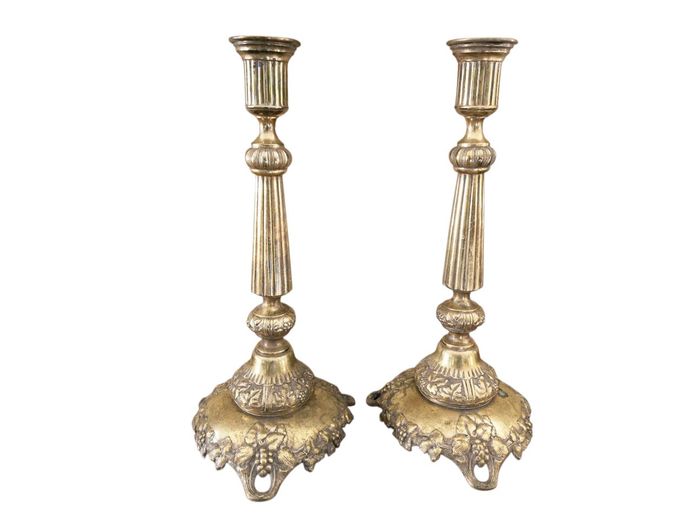 c1890 Norblin Brass Candlesticks Trademarked