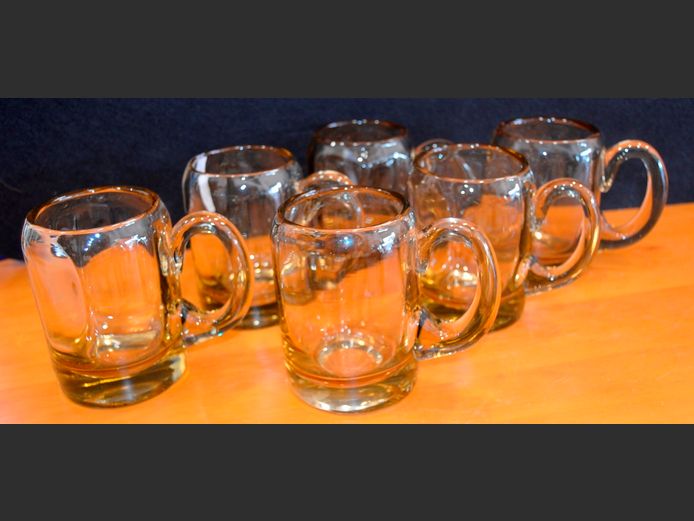 SET OF 6 BROWN GLASS BEER MUGS