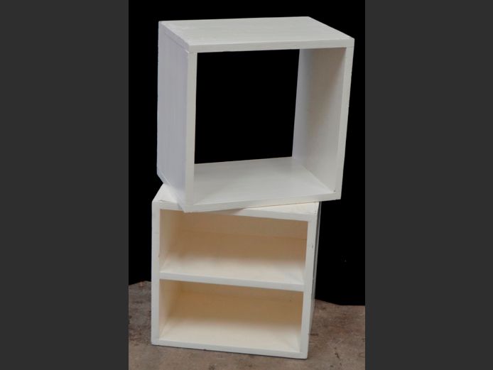 LOT OF 2: WHITE WALL MOUNT CUBE SHELVES, 40 x 29 x 40cm & 40 x 29 x 40cm
