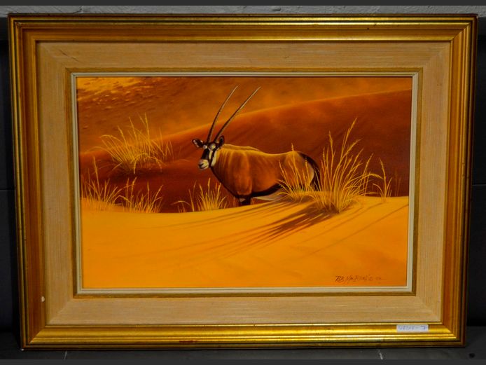 FRAMED OIL ON BOARD "GEMSBOK" SIGNED ROB MACINTOSH 1990, 47 x 30.5cm