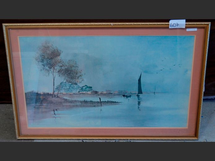 FRAMED PRINT "FISHING BOATS" BY SPENCER, 79.5 x 46cm