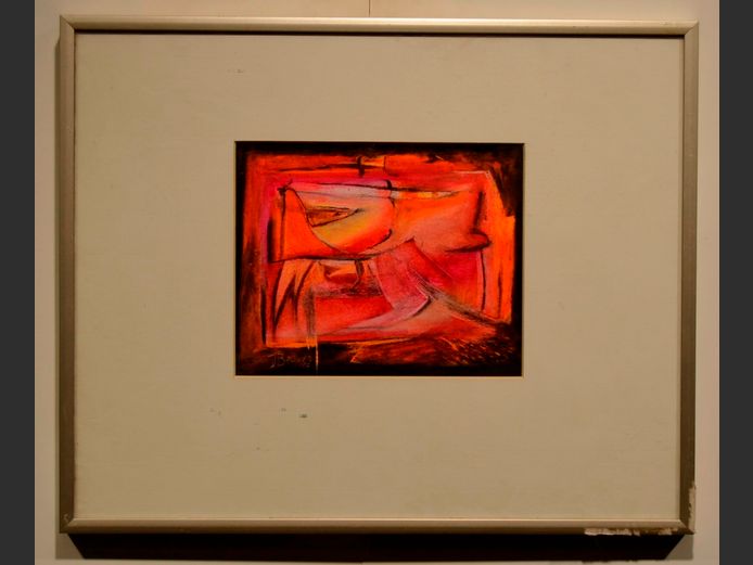 FRAMED ABSTRACT SIGNED J. BRUWER '95, 17.4 x 14.2cm