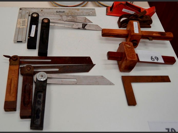 VINTAGE MINIATURE HAND PLANER, RASP, SQUARES, etc