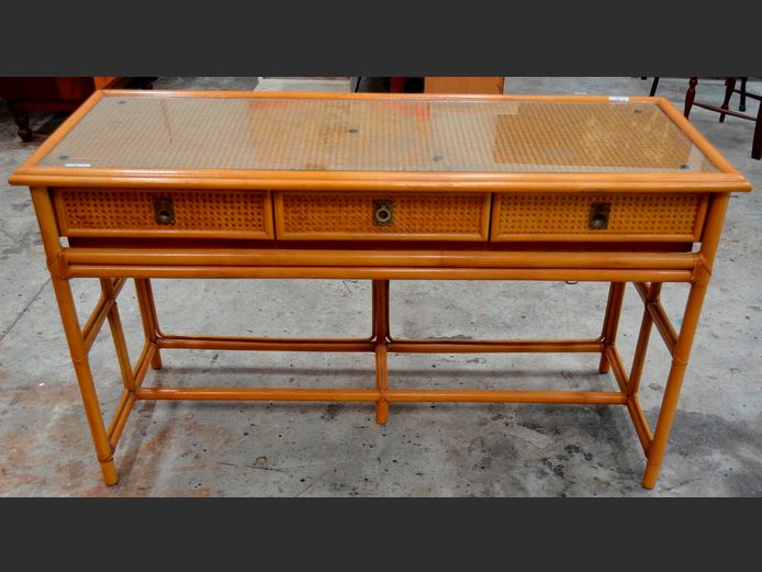 CANE 3-DRAWER SERVER WITH GLASS TOP, 137 x 54 x 80cm