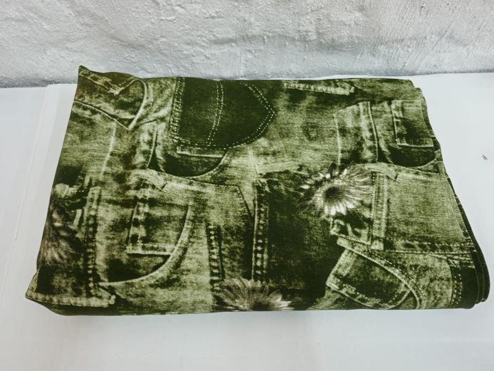 Denim Pocket & Sunflower Print Fabric - Olive Green