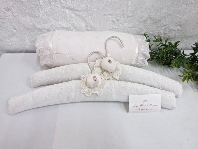 Sue Blair Collection: White Lace Padded Clothes Hangers & Pillow