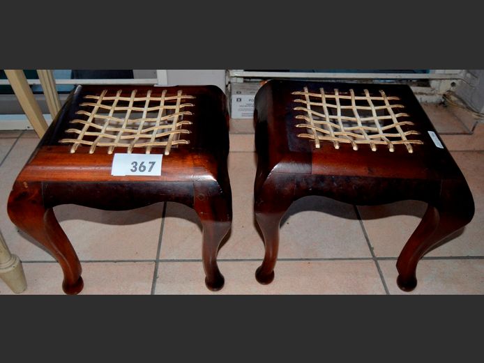 PAIR STINKWOOD RIEMPIE STOOLS, 33 x 33 x 30cm