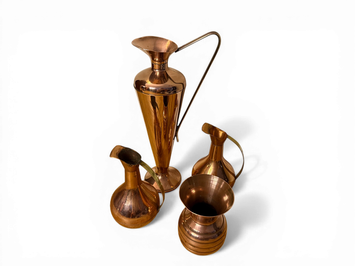 Set of Copper Decorative Ewers & Jugs (4 Pieces)