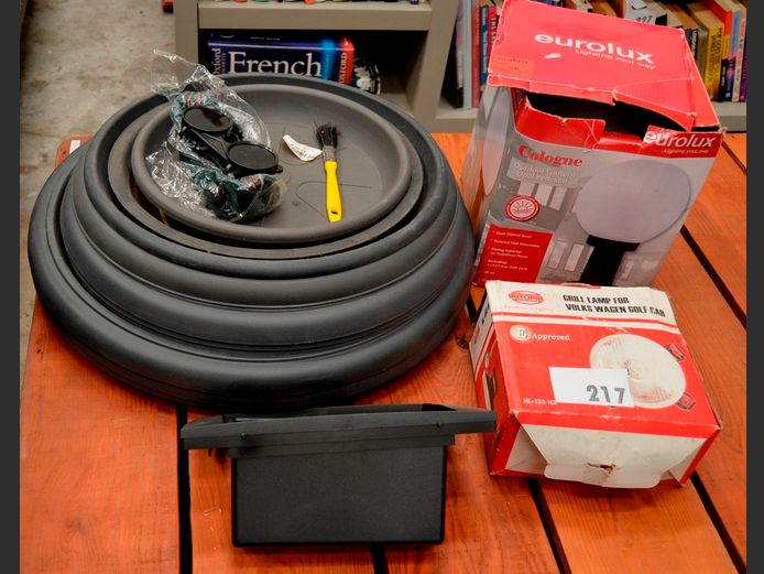 PLASTIC PLANTER TRAYS, EUROLUX OUTDOOR LANTERN, etc [Untested]