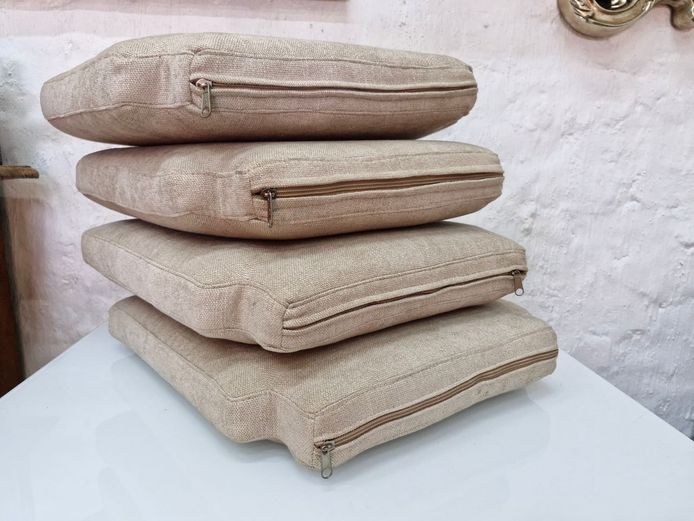 Set of 4 T-Shaped Neutral Fabric Chair Cushions