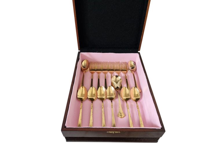 Gold Plated Teaspoon & Cake Fork Sets