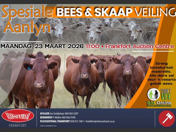 SPESIALE BEES EN SKAAP AANLYN VEILING