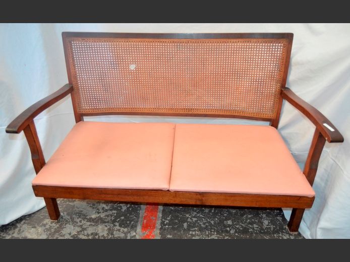 STINKWOOD 2-SEATER SETTEE WITH RATTAN BACK, 117 x 52cm [Hole to rattan]