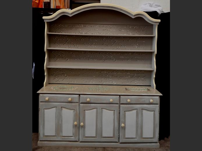 GREY & CREAM PAINT TECHNIQUE 4-DOOR, 3-DRAWER WALL UNIT, 180 x 46 x 213cm