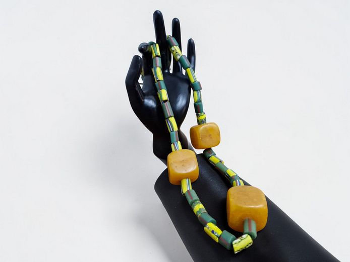 Vintage Venetian Trade Beads "Yellow Stripe" Necklace