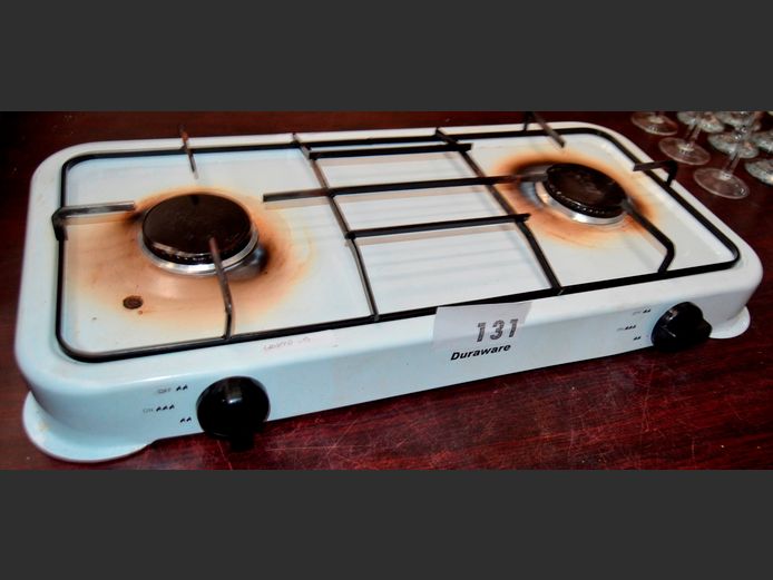 DURAWARE 2-BURNER GAS STOVE, 58 x 29cm [Untested, burnt]