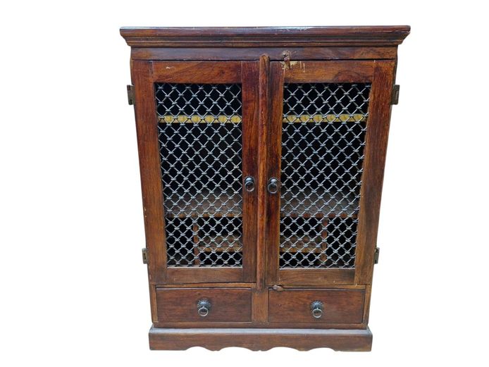 Solid Wood Cabinet with Mesh Iron Design
