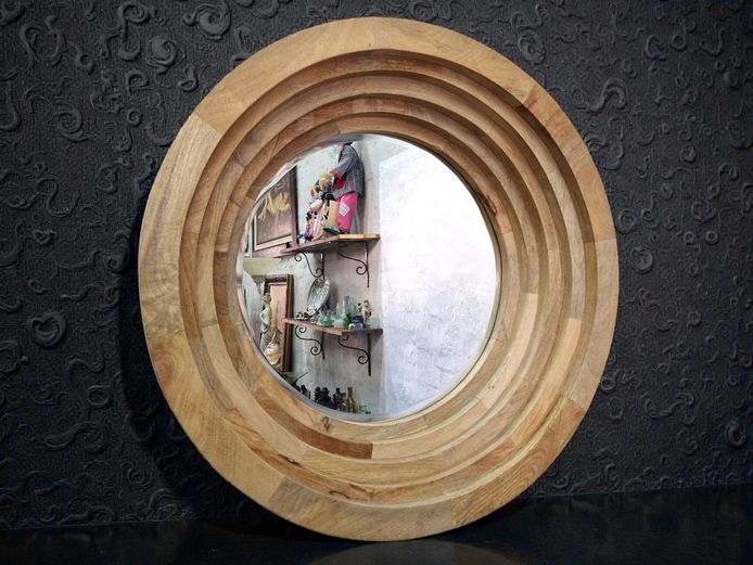 Large Weylandt's Layered Wooden Wall Mirror