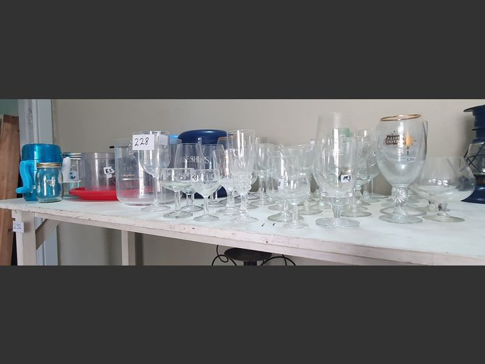 LOT: ICE BUCKETS, GLASSES, STORAGE BOTTLES, etc