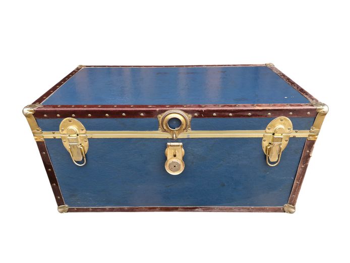 Vintage-Style Nautical Blue Steamer Trunk