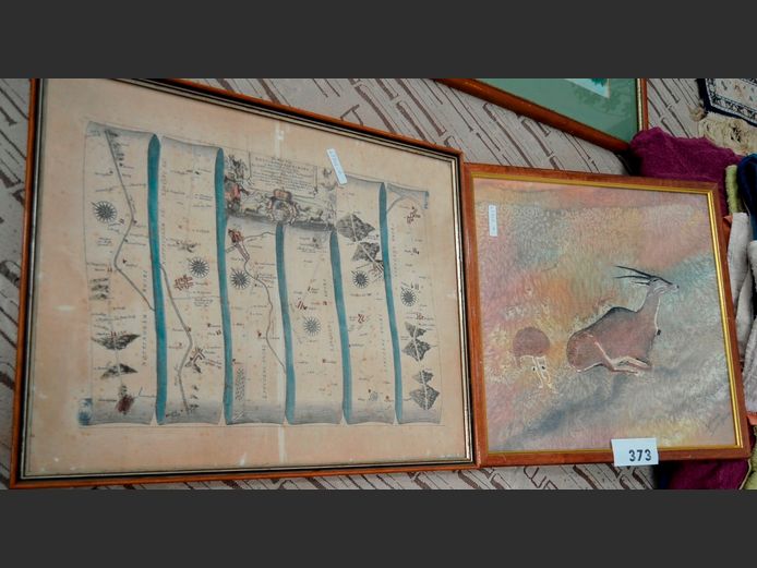 FRAMED MAP PRINT "ROAD FROM NOTTINGHAM TO GRIMSBY" & ANOTHER