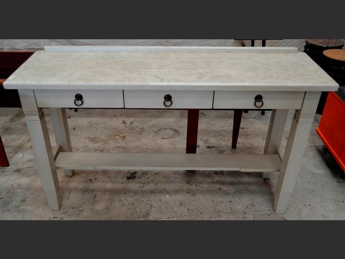 CREAM PAINTED 3-DRAWER HALL TABLE, 145 x 44 x 83cm