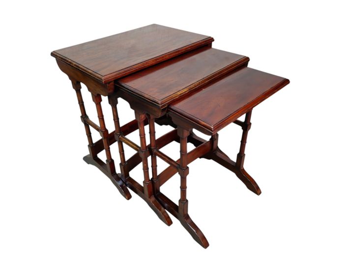 Antique Nest of 3 Faux-Bamboo Mahogany Side Tables