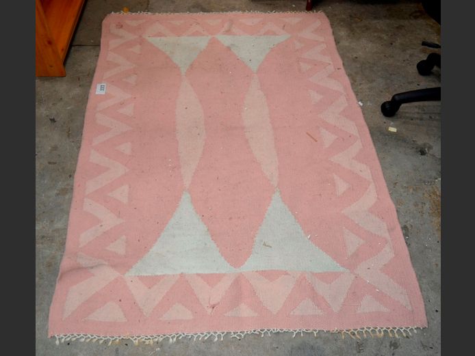 PINK & WHITE WOOL RUG, 150 x 80cm