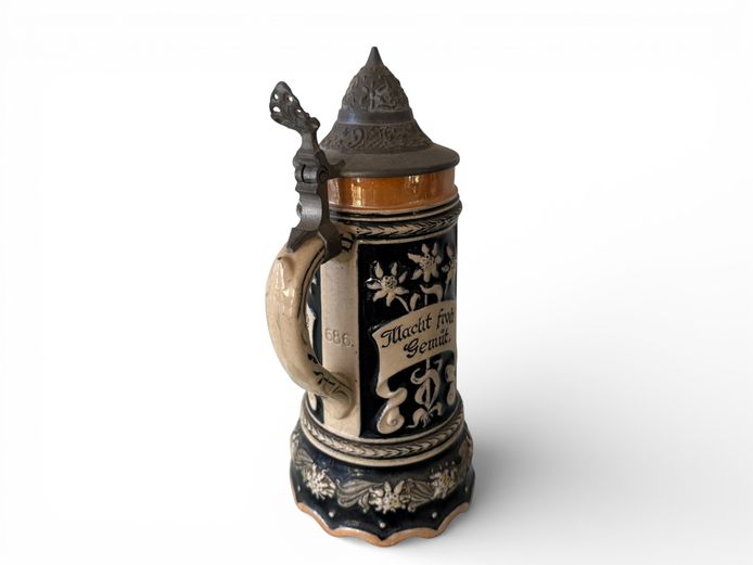 Vintage German Lidded Beer Stein – Relief Decor (West Germany)
