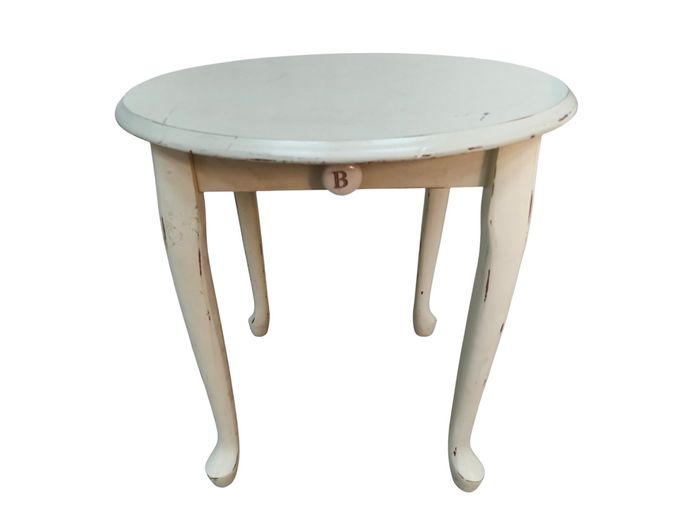 French Country Chic Distressed Side Table with Cabriole Legs