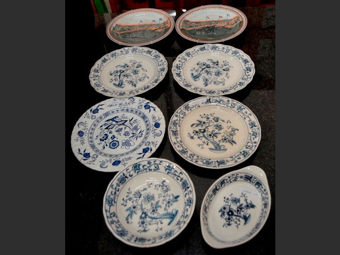 NIKKO, JAPAN, "DOUBLE PHOENIX" BLUE & WHITE PLATES, BOWL, etc