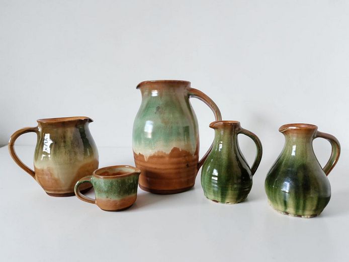 5-Piece Vintage Studio Pottery Pitcher & Creamer Set
