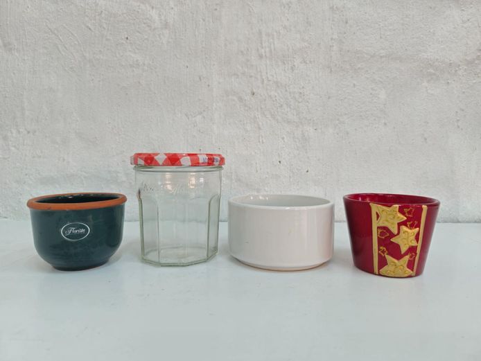 Assorted Ceramic Small Bowls, Miniature Planter, and Glass Jar
