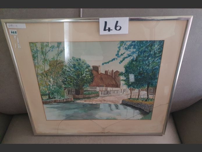 FRAMED WATERCOLOUR "FARM HOUSE", 34.5 x 25.5cm